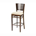 Buni bar stool with horizontal slats in the back and a metal footrest