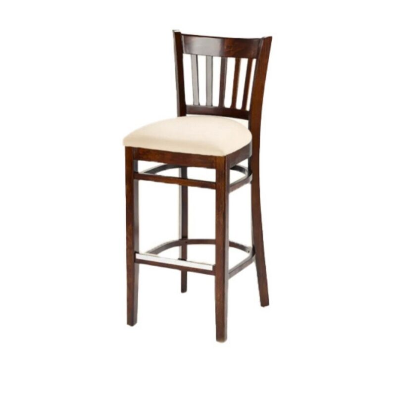 Hybrid bar stool with vertical slats and an upholstered seat
