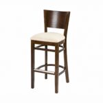 Michel bar stool with a solid wooden back and a cream upholstered seat