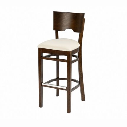 Zadar bar stool with a cut-out solid back and a cream upholstered seat