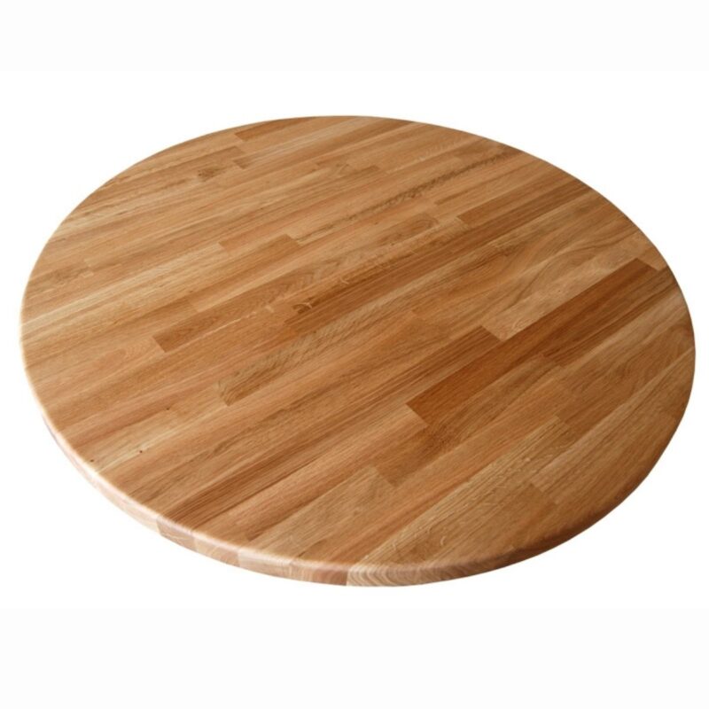 Round solid wood worktop with a rounded edge, seen from above