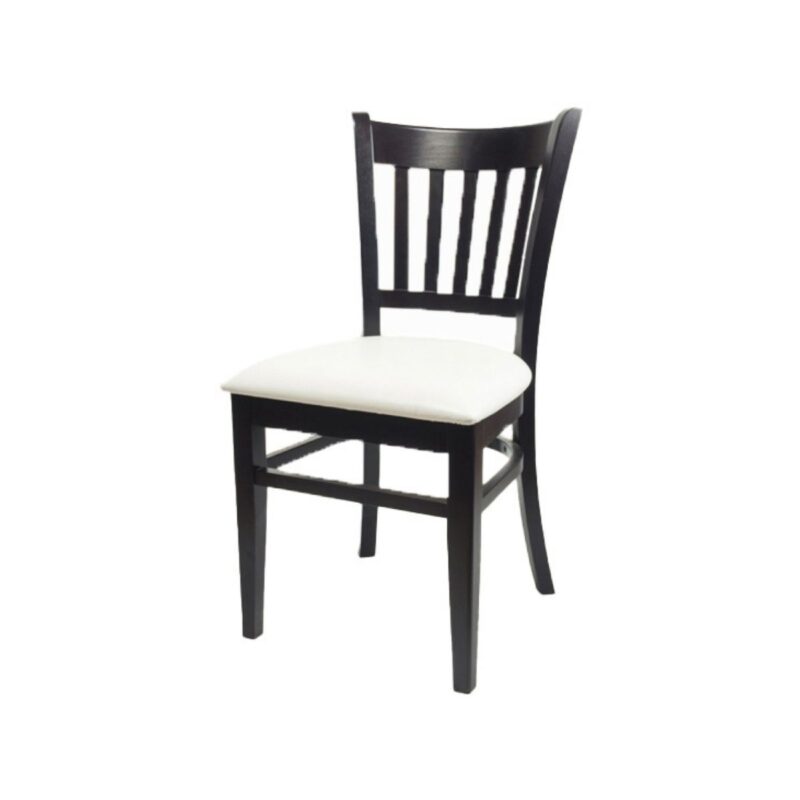 Black Hybrid dining chair with vertical slats and a cream upholstered seat