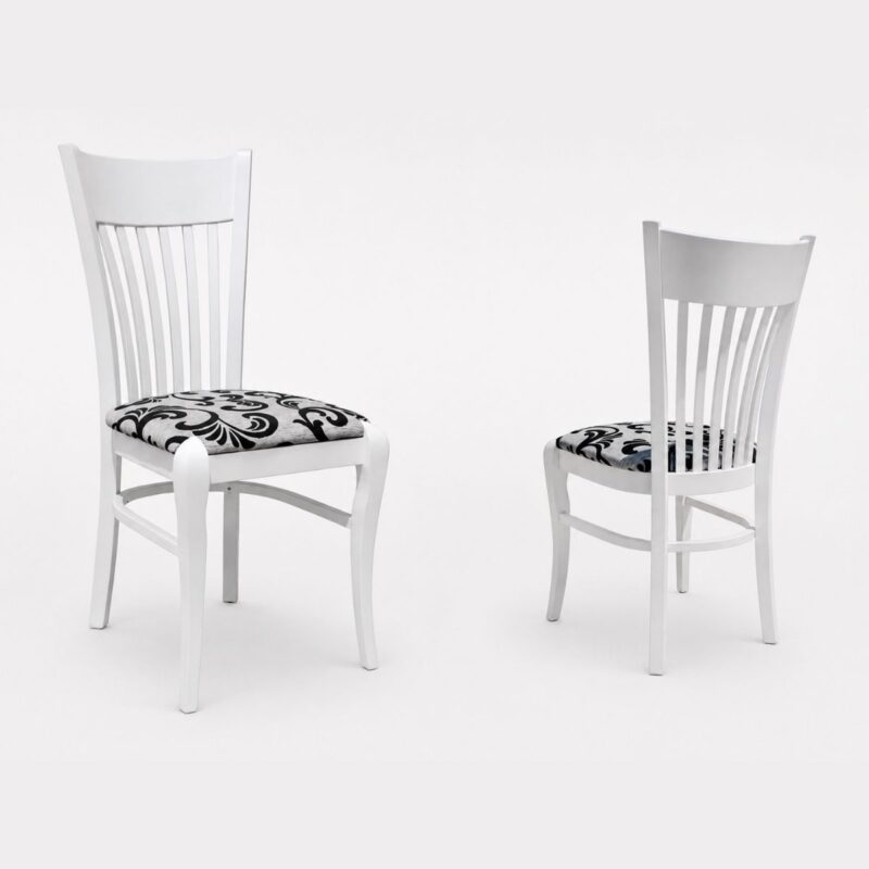 White Miami dining chair with a high back and floral upholstery