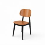 Scandinavian dining chair with a wooden seat and black legs