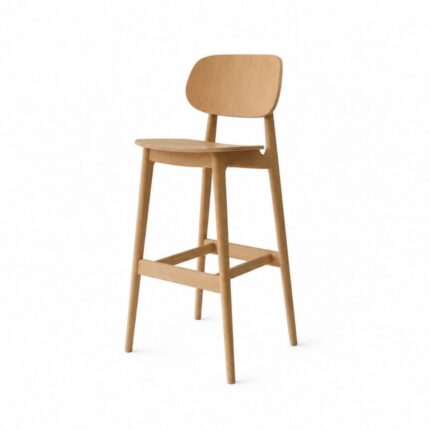 Capri 1 bar stool in a light natural stain with a rounded back and a cross footrest