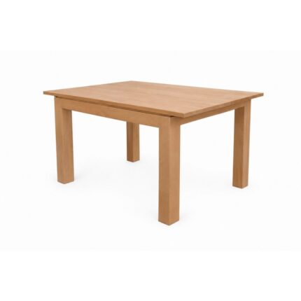 Extendable dining table with a rectangular top and solid square legs